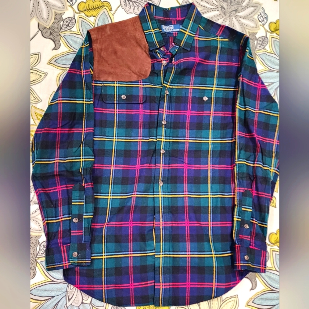 Ralph Lauren Polo LONG Sleeve Flannel Suede Hunting Button-Up Shirt sz L